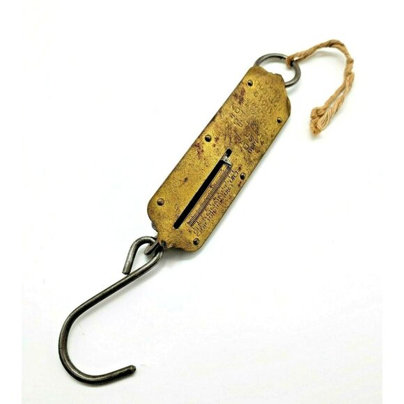 Vintage Spring Scale 50 Pound Hanging Brass John Chatillon & Sons  DE9 - Picture 1 of 3